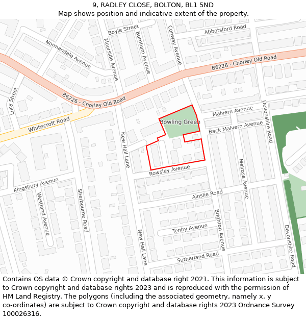 9, RADLEY CLOSE, BOLTON, BL1 5ND: Location map and indicative extent of plot