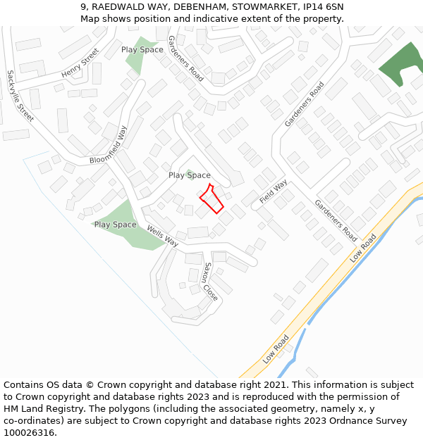 9, RAEDWALD WAY, DEBENHAM, STOWMARKET, IP14 6SN: Location map and indicative extent of plot