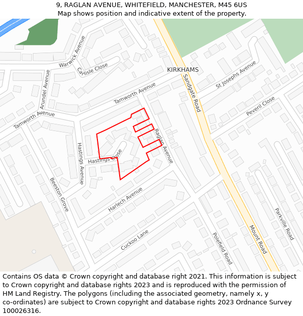 9, RAGLAN AVENUE, WHITEFIELD, MANCHESTER, M45 6US: Location map and indicative extent of plot