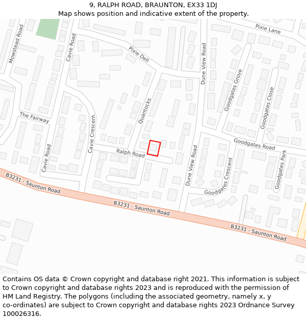9, RALPH ROAD, BRAUNTON, EX33 1DJ: Location map and indicative extent of plot