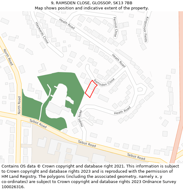 9, RAMSDEN CLOSE, GLOSSOP, SK13 7BB: Location map and indicative extent of plot