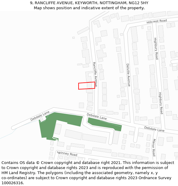 9, RANCLIFFE AVENUE, KEYWORTH, NOTTINGHAM, NG12 5HY: Location map and indicative extent of plot