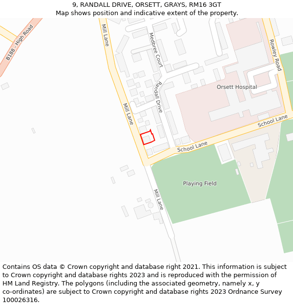 9, RANDALL DRIVE, ORSETT, GRAYS, RM16 3GT: Location map and indicative extent of plot