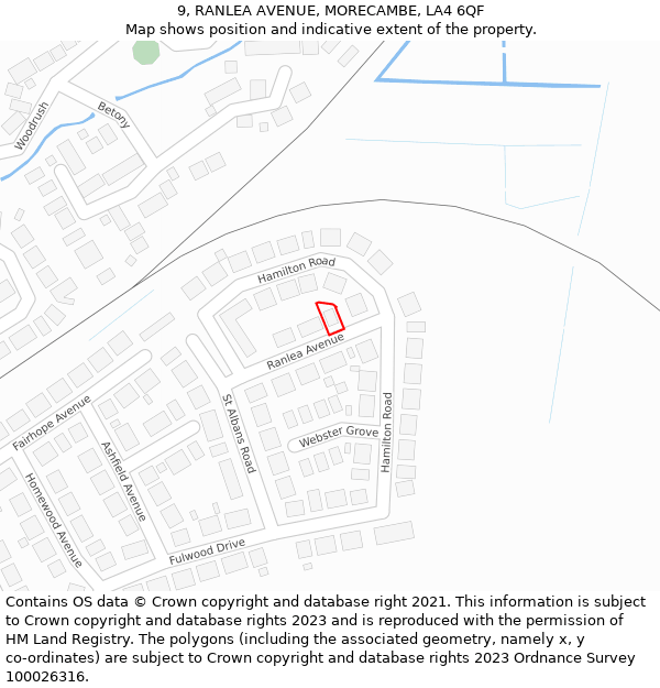 9, RANLEA AVENUE, MORECAMBE, LA4 6QF: Location map and indicative extent of plot