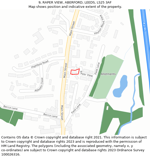 9, RAPER VIEW, ABERFORD, LEEDS, LS25 3AF: Location map and indicative extent of plot