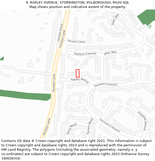 9, RAPLEY AVENUE, STORRINGTON, PULBOROUGH, RH20 4QL: Location map and indicative extent of plot