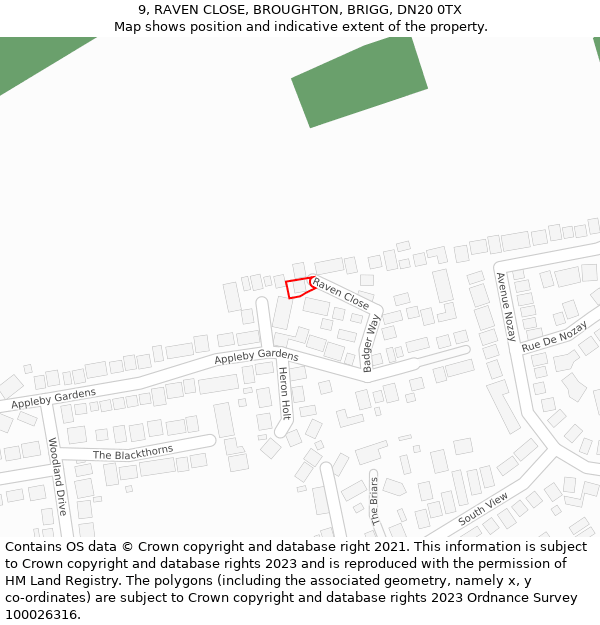 9, RAVEN CLOSE, BROUGHTON, BRIGG, DN20 0TX: Location map and indicative extent of plot