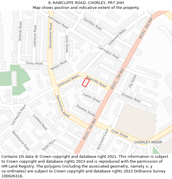 9, RAWCLIFFE ROAD, CHORLEY, PR7 2HH: Location map and indicative extent of plot