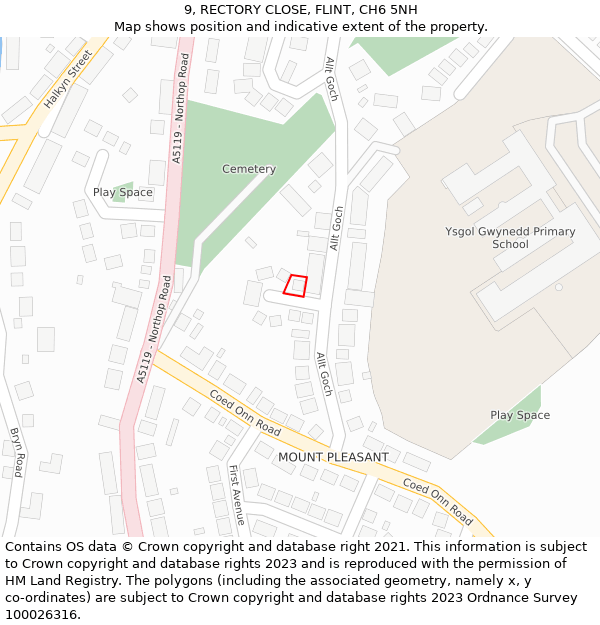 9, RECTORY CLOSE, FLINT, CH6 5NH: Location map and indicative extent of plot