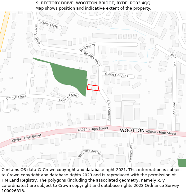 9, RECTORY DRIVE, WOOTTON BRIDGE, RYDE, PO33 4QQ: Location map and indicative extent of plot