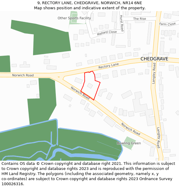 9, RECTORY LANE, CHEDGRAVE, NORWICH, NR14 6NE: Location map and indicative extent of plot