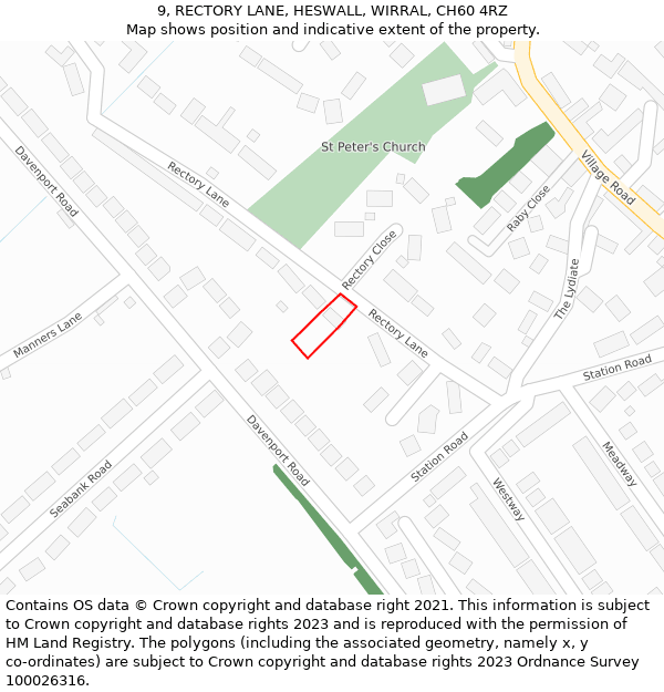 9, RECTORY LANE, HESWALL, WIRRAL, CH60 4RZ: Location map and indicative extent of plot