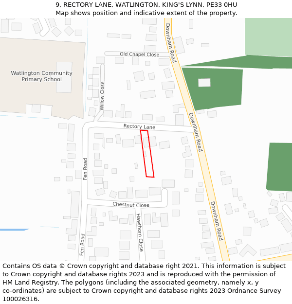 9, RECTORY LANE, WATLINGTON, KING'S LYNN, PE33 0HU: Location map and indicative extent of plot