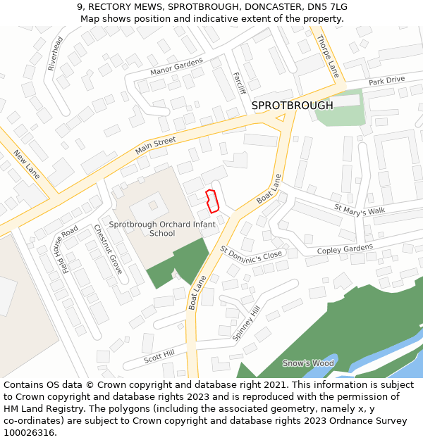 9, RECTORY MEWS, SPROTBROUGH, DONCASTER, DN5 7LG: Location map and indicative extent of plot