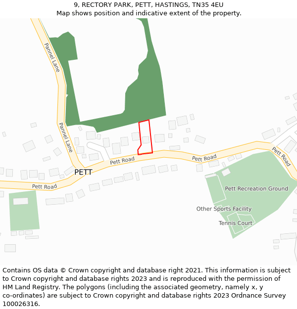 9, RECTORY PARK, PETT, HASTINGS, TN35 4EU: Location map and indicative extent of plot