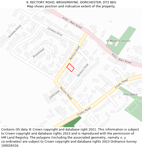 9, RECTORY ROAD, BROADMAYNE, DORCHESTER, DT2 8EG: Location map and indicative extent of plot