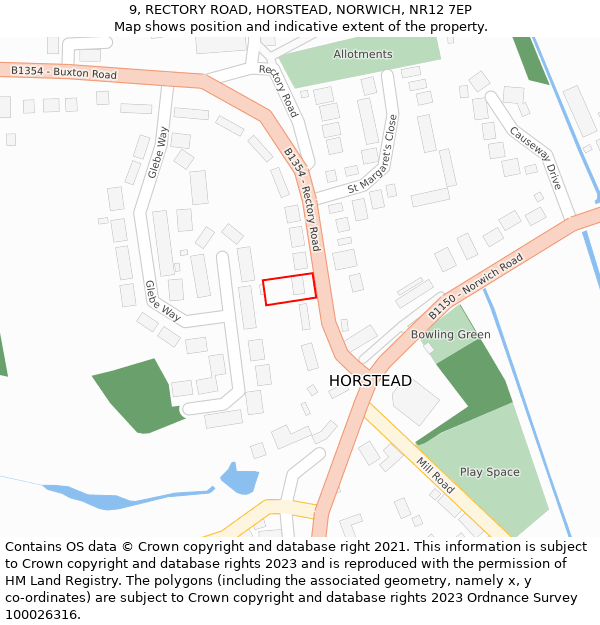 9, RECTORY ROAD, HORSTEAD, NORWICH, NR12 7EP: Location map and indicative extent of plot