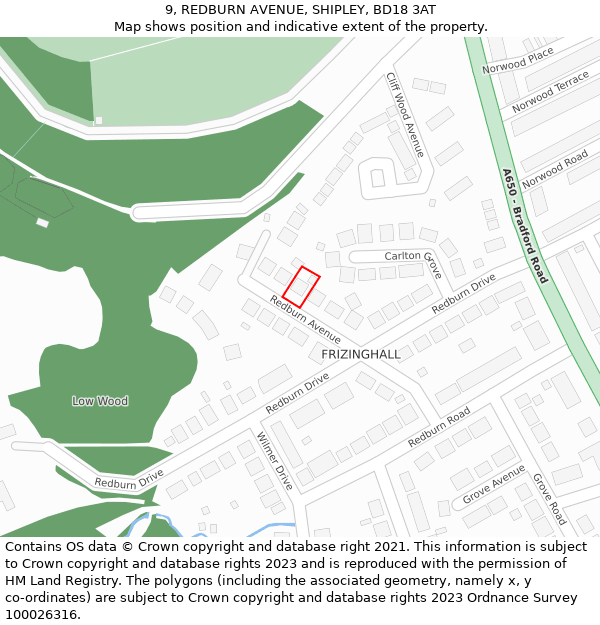 9, REDBURN AVENUE, SHIPLEY, BD18 3AT: Location map and indicative extent of plot