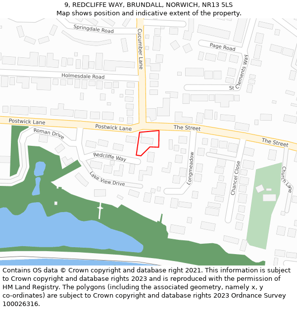 9, REDCLIFFE WAY, BRUNDALL, NORWICH, NR13 5LS: Location map and indicative extent of plot