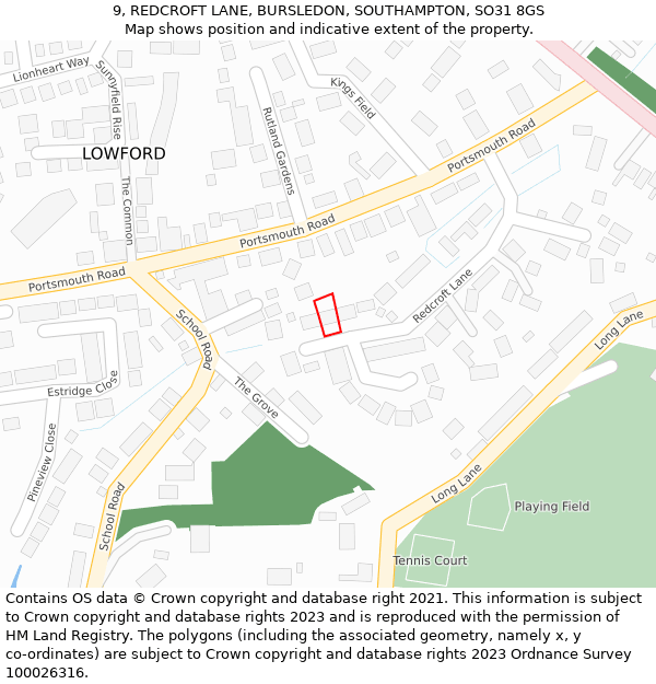 9, REDCROFT LANE, BURSLEDON, SOUTHAMPTON, SO31 8GS: Location map and indicative extent of plot