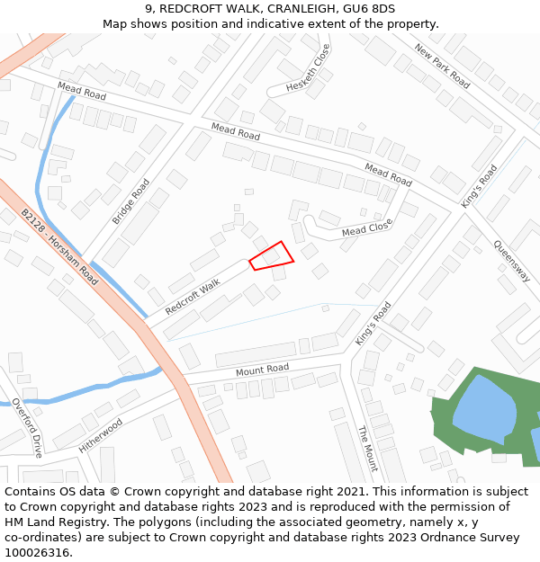 9, REDCROFT WALK, CRANLEIGH, GU6 8DS: Location map and indicative extent of plot