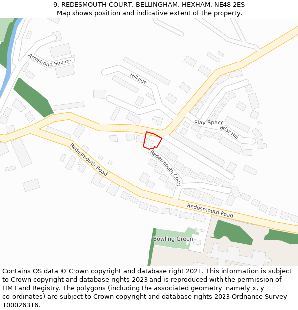 9, REDESMOUTH COURT, BELLINGHAM, HEXHAM, NE48 2ES: Location map and indicative extent of plot