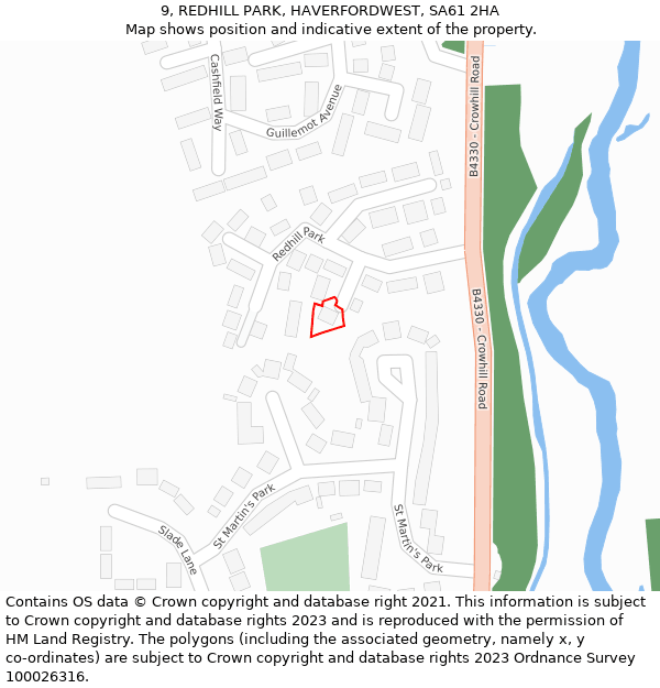 9, REDHILL PARK, HAVERFORDWEST, SA61 2HA: Location map and indicative extent of plot