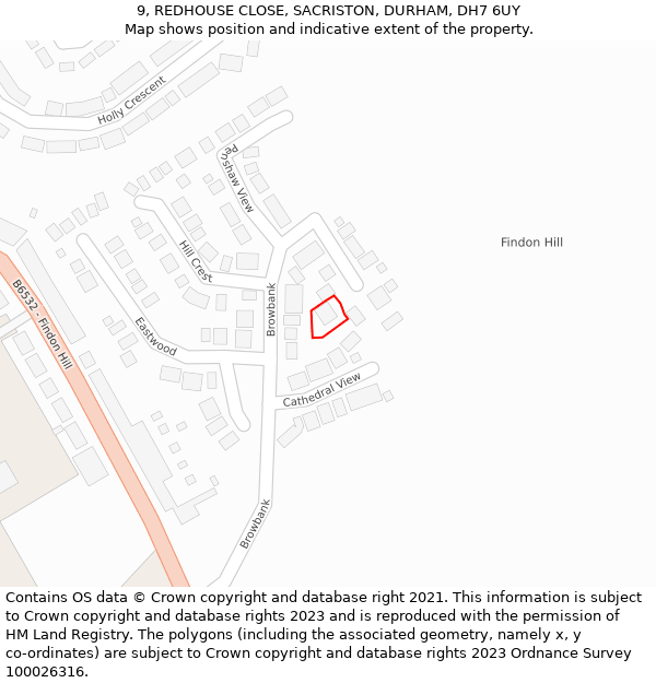 9, REDHOUSE CLOSE, SACRISTON, DURHAM, DH7 6UY: Location map and indicative extent of plot