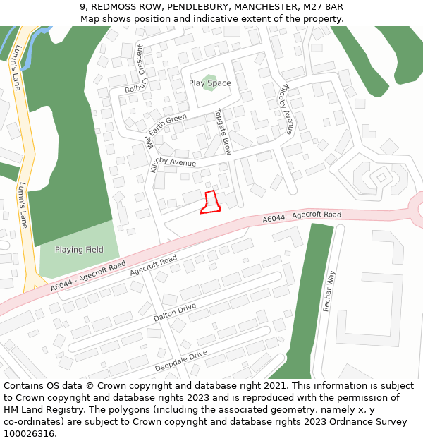 9, REDMOSS ROW, PENDLEBURY, MANCHESTER, M27 8AR: Location map and indicative extent of plot