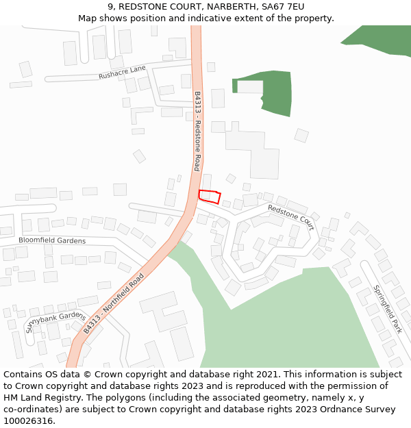 9, REDSTONE COURT, NARBERTH, SA67 7EU: Location map and indicative extent of plot