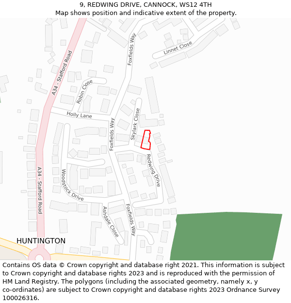 9, REDWING DRIVE, CANNOCK, WS12 4TH: Location map and indicative extent of plot