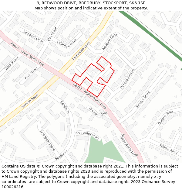 9, REDWOOD DRIVE, BREDBURY, STOCKPORT, SK6 1SE: Location map and indicative extent of plot