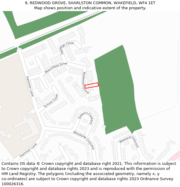 9, REDWOOD GROVE, SHARLSTON COMMON, WAKEFIELD, WF4 1ET: Location map and indicative extent of plot