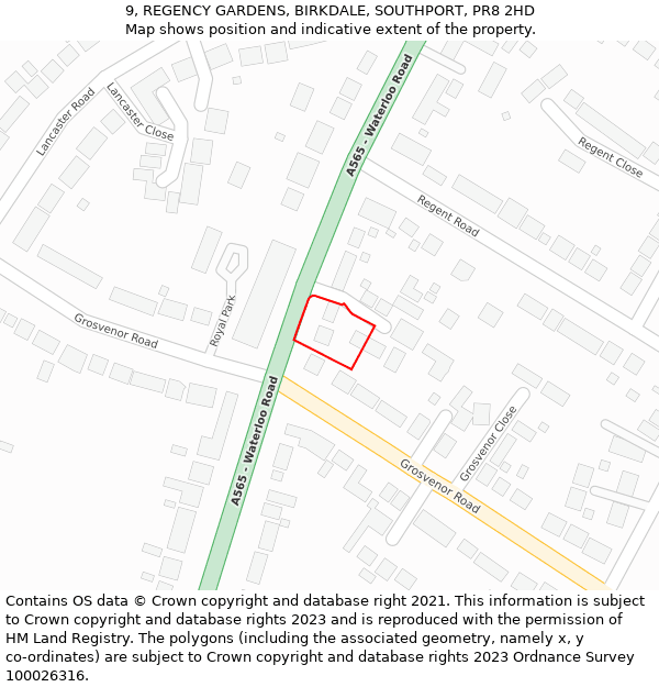 9, REGENCY GARDENS, BIRKDALE, SOUTHPORT, PR8 2HD: Location map and indicative extent of plot