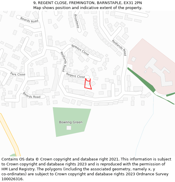 9, REGENT CLOSE, FREMINGTON, BARNSTAPLE, EX31 2PN: Location map and indicative extent of plot