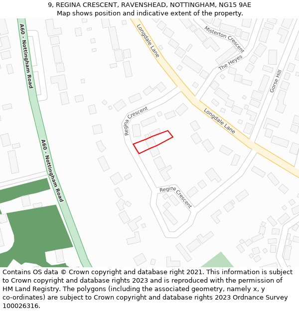 9, REGINA CRESCENT, RAVENSHEAD, NOTTINGHAM, NG15 9AE: Location map and indicative extent of plot