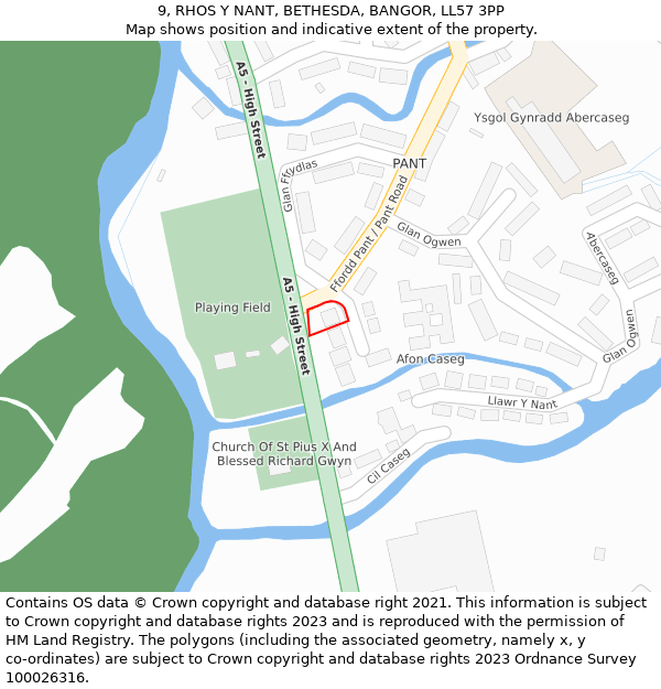 9, RHOS Y NANT, BETHESDA, BANGOR, LL57 3PP: Location map and indicative extent of plot