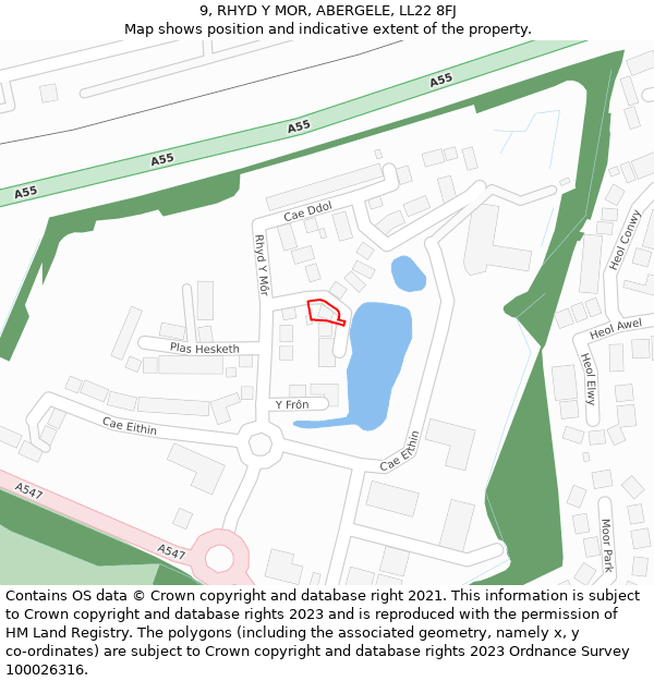 9, RHYD Y MOR, ABERGELE, LL22 8FJ: Location map and indicative extent of plot