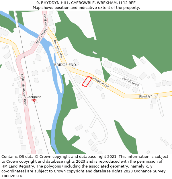 9, RHYDDYN HILL, CAERGWRLE, WREXHAM, LL12 9EE: Location map and indicative extent of plot