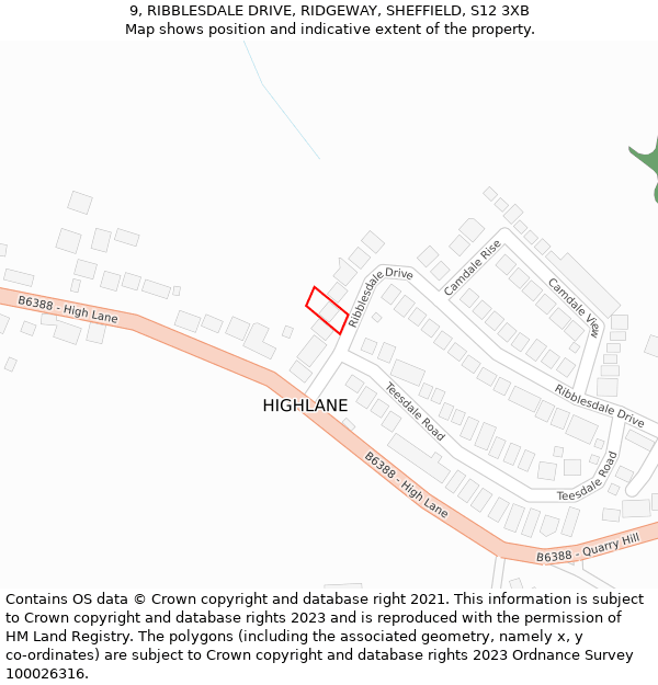 9, RIBBLESDALE DRIVE, RIDGEWAY, SHEFFIELD, S12 3XB: Location map and indicative extent of plot