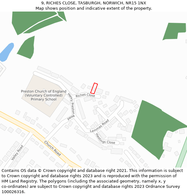 9, RICHES CLOSE, TASBURGH, NORWICH, NR15 1NX: Location map and indicative extent of plot