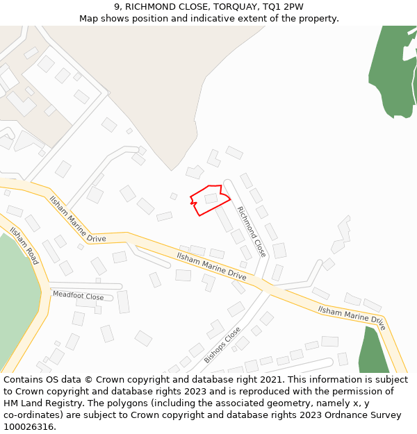 9, RICHMOND CLOSE, TORQUAY, TQ1 2PW: Location map and indicative extent of plot