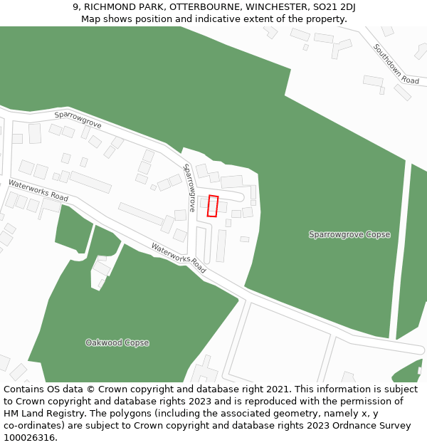 9, RICHMOND PARK, OTTERBOURNE, WINCHESTER, SO21 2DJ: Location map and indicative extent of plot