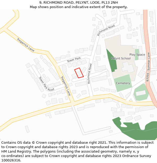 9, RICHMOND ROAD, PELYNT, LOOE, PL13 2NH: Location map and indicative extent of plot