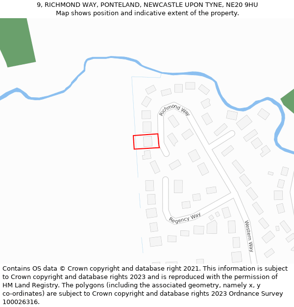 9, RICHMOND WAY, PONTELAND, NEWCASTLE UPON TYNE, NE20 9HU: Location map and indicative extent of plot