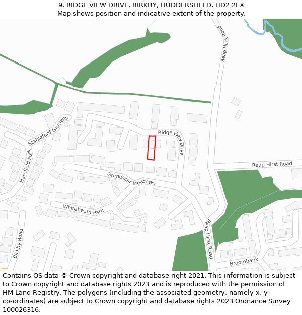 9, RIDGE VIEW DRIVE, BIRKBY, HUDDERSFIELD, HD2 2EX: Location map and indicative extent of plot