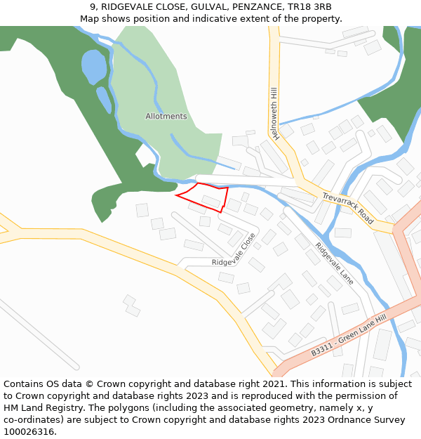 9, RIDGEVALE CLOSE, GULVAL, PENZANCE, TR18 3RB: Location map and indicative extent of plot