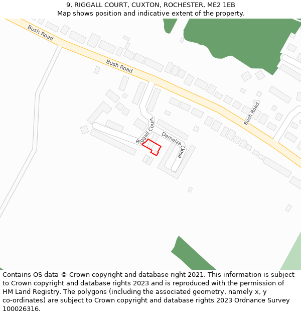 9, RIGGALL COURT, CUXTON, ROCHESTER, ME2 1EB: Location map and indicative extent of plot