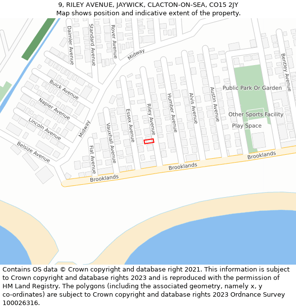 9, RILEY AVENUE, JAYWICK, CLACTON-ON-SEA, CO15 2JY: Location map and indicative extent of plot