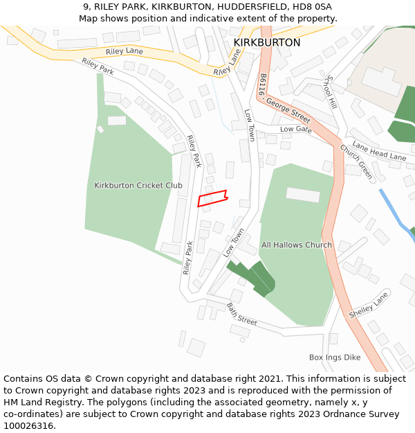 9, RILEY PARK, KIRKBURTON, HUDDERSFIELD, HD8 0SA: Location map and indicative extent of plot